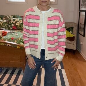 Crown & Ivy Pink and Cream Striped Cardigan
